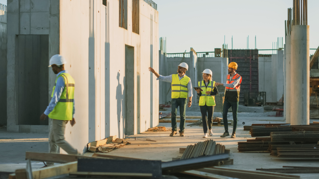 Construction supervisors on site in safety clothes