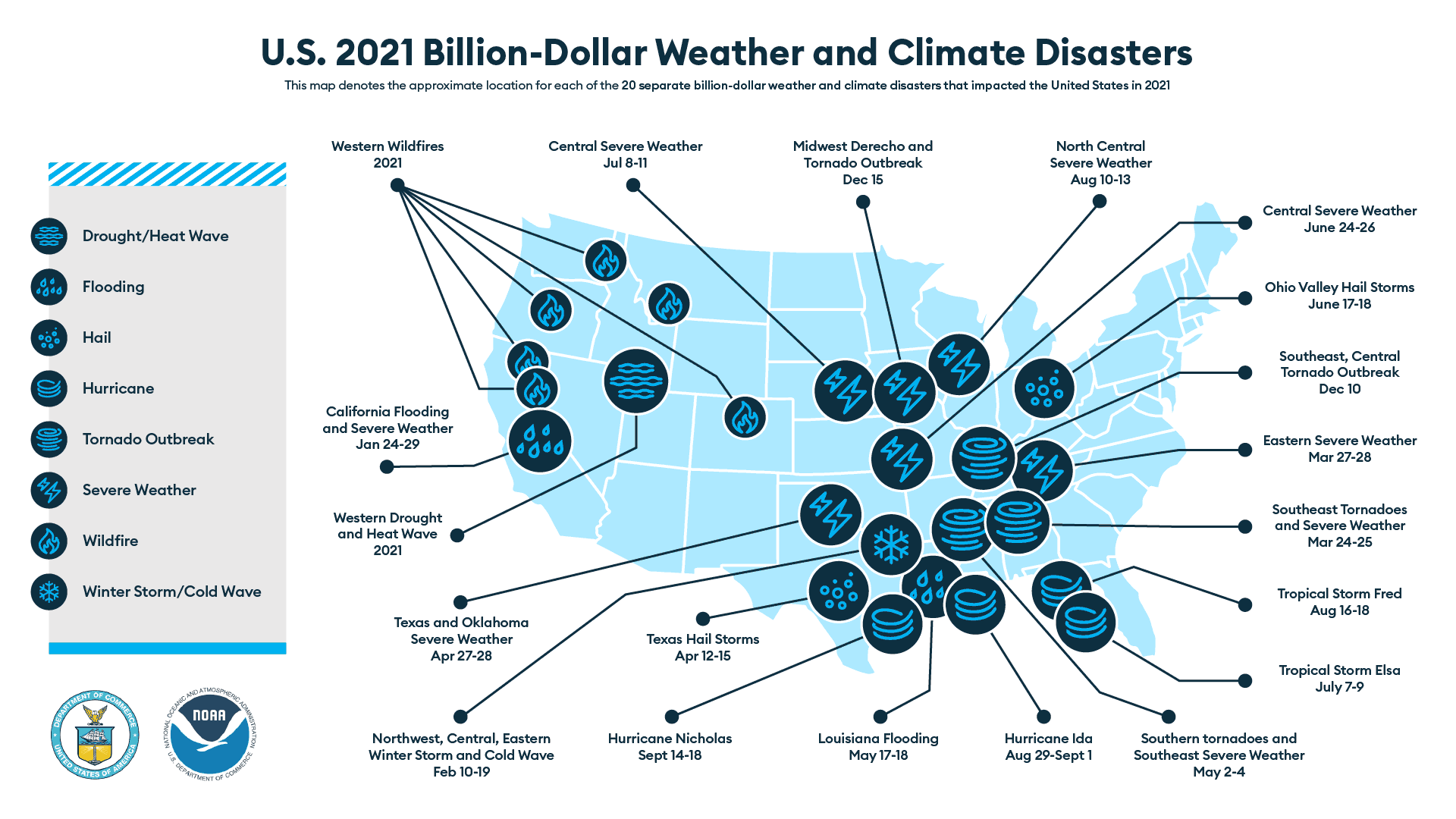 U.S 2021 Billion-Dollar Weather and Climate Disasters Map