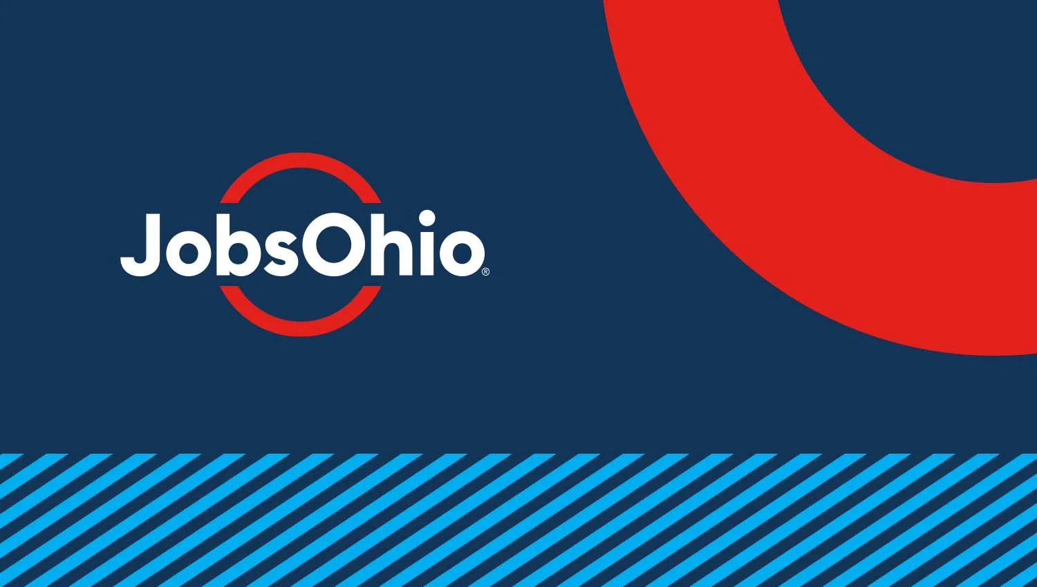 JobsOhio logo on a blue background with a red arch
