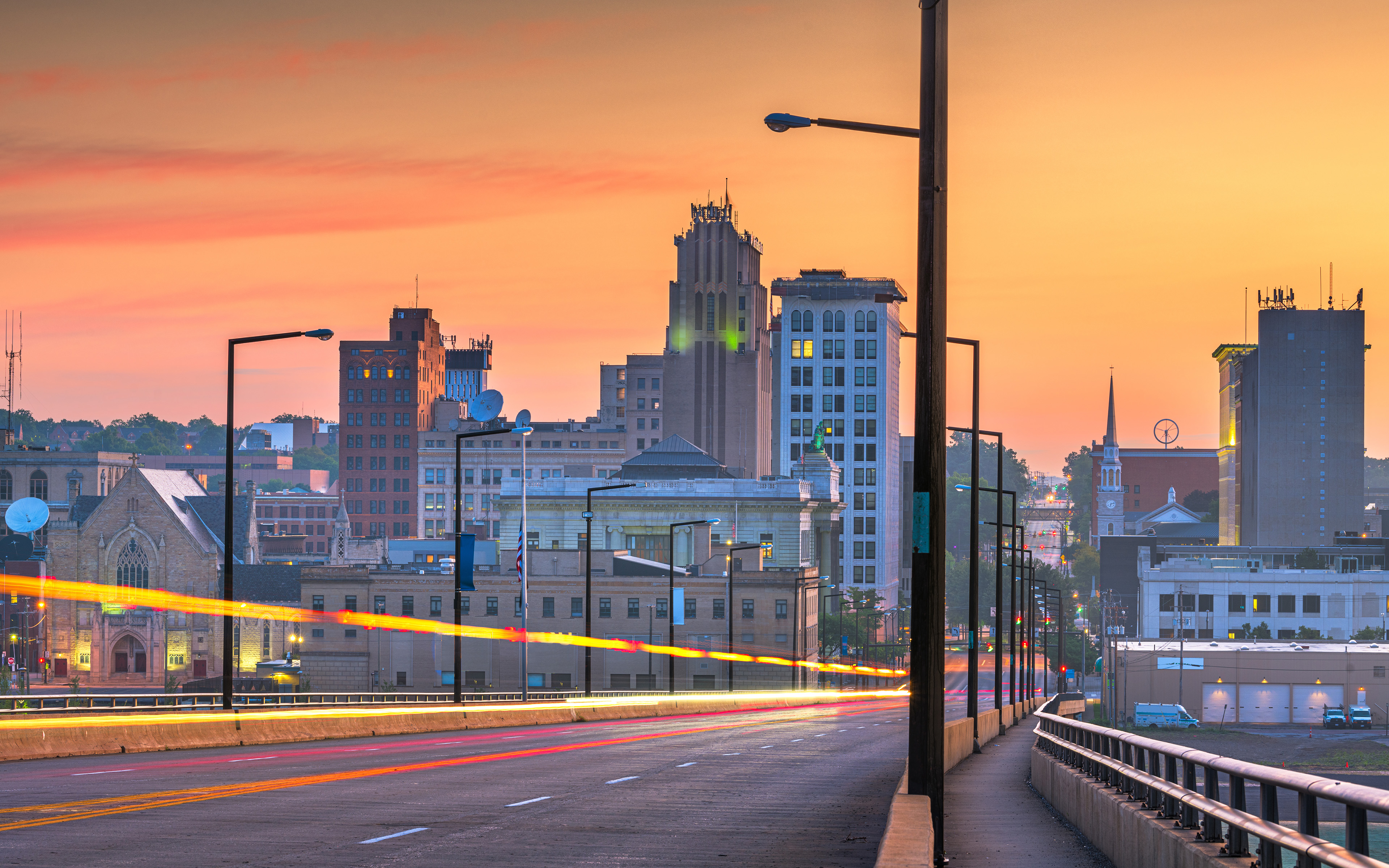 Cityscape with a sunset in the Eastern Ohio region