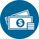 Blue and white Money icon