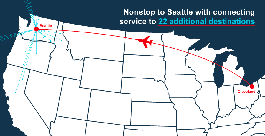 Alaska Air Cleveland Seattle Map graphic