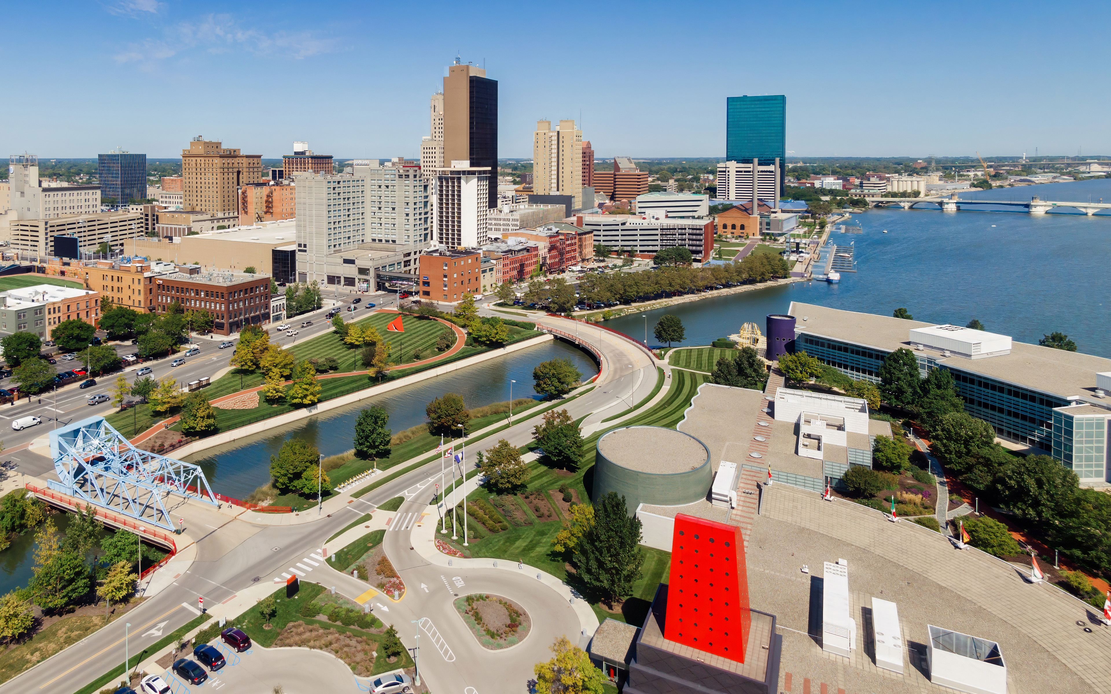 Cityscape with an ocean bridge in the Northwest Ohio region