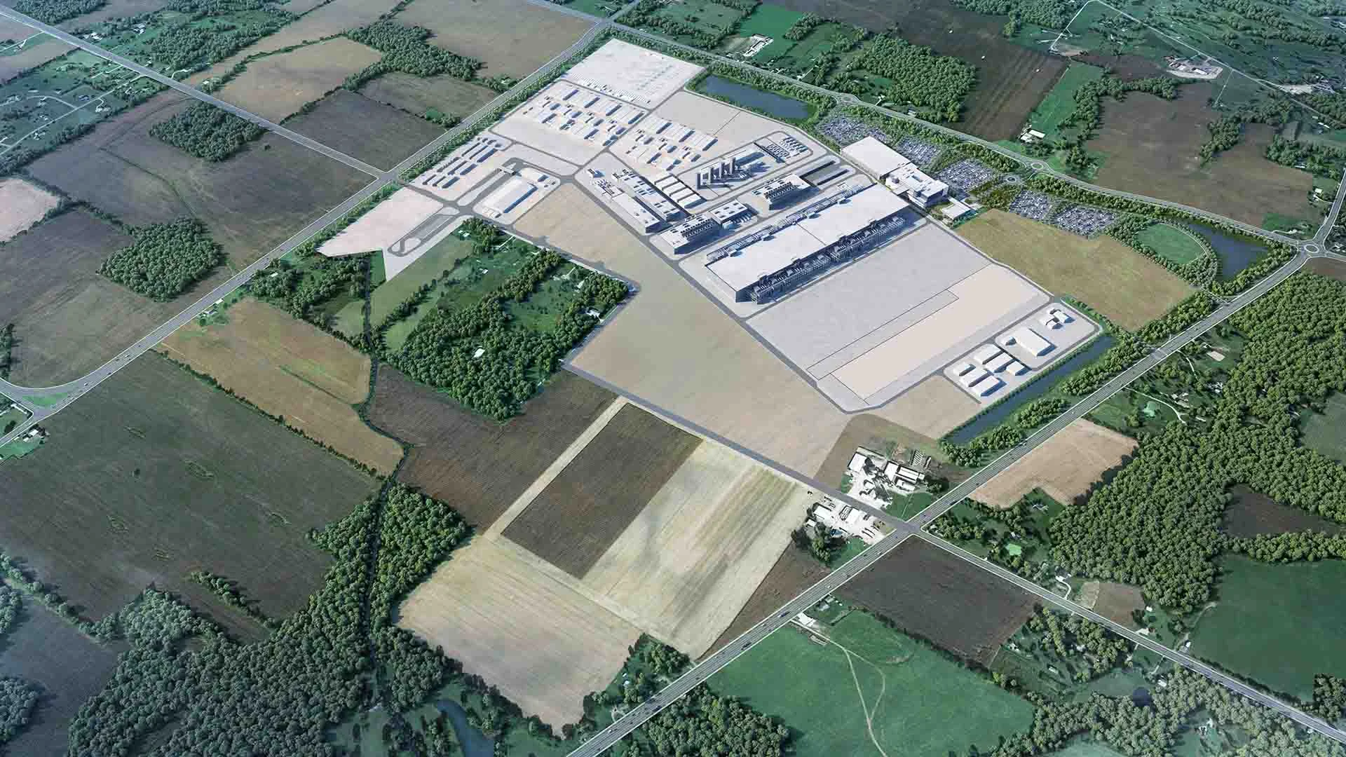 A rendering of the Intel facility using an aerial view