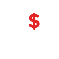 Logistics icon of a red dollar sign and 4 white hand below