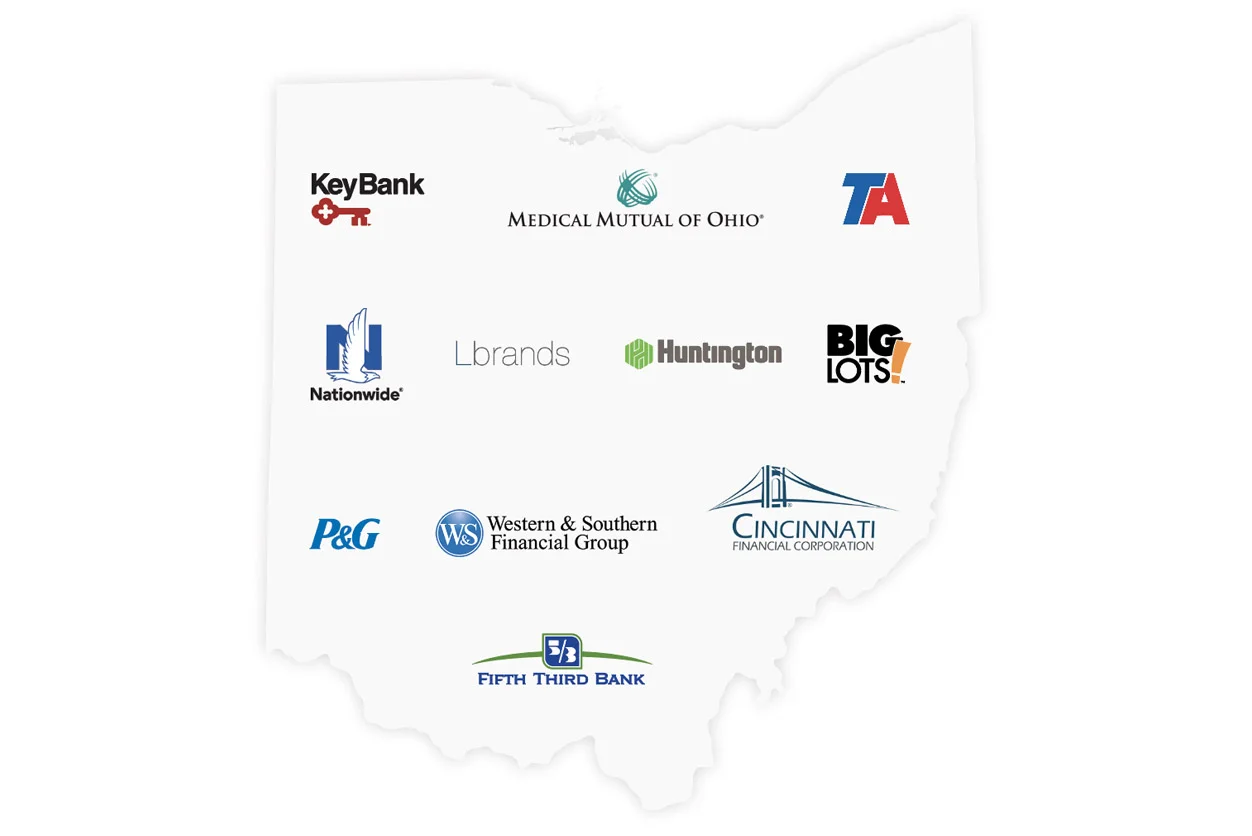 Logos on an Ohio shape background