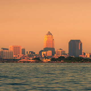 Cityscape and riverfront in the Northeast Ohio region