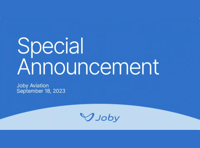 Special Announcement, Joby Aviation, September 18, 2023