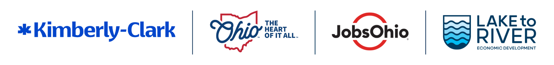 Kimberly-Clark, Ohio The heart of it all, JobsOhio, Lake to River logos