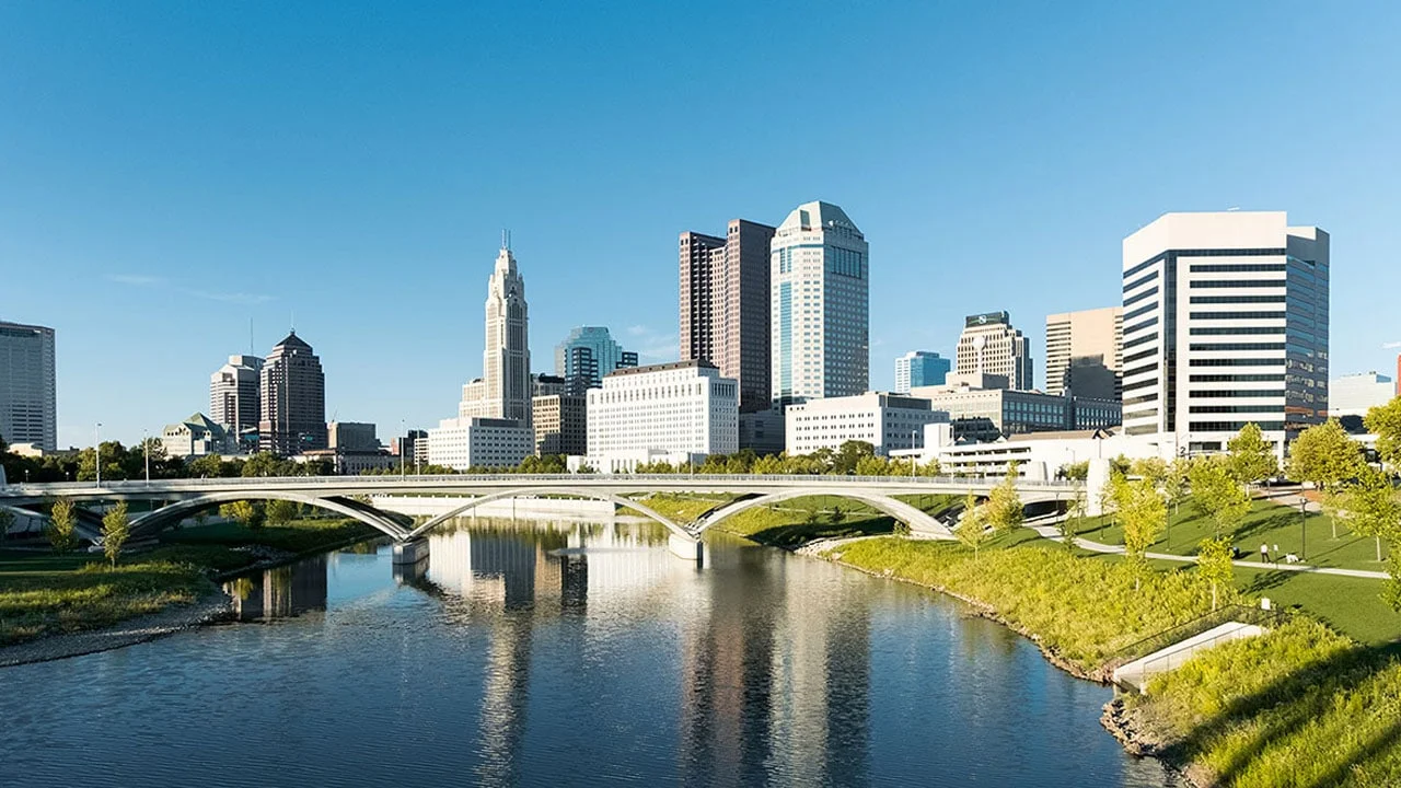 Columbus skyline with the river in view