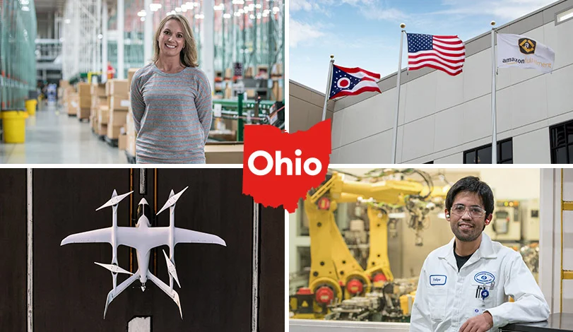 4 pictures representing Ohio together with a red Ohio in the center