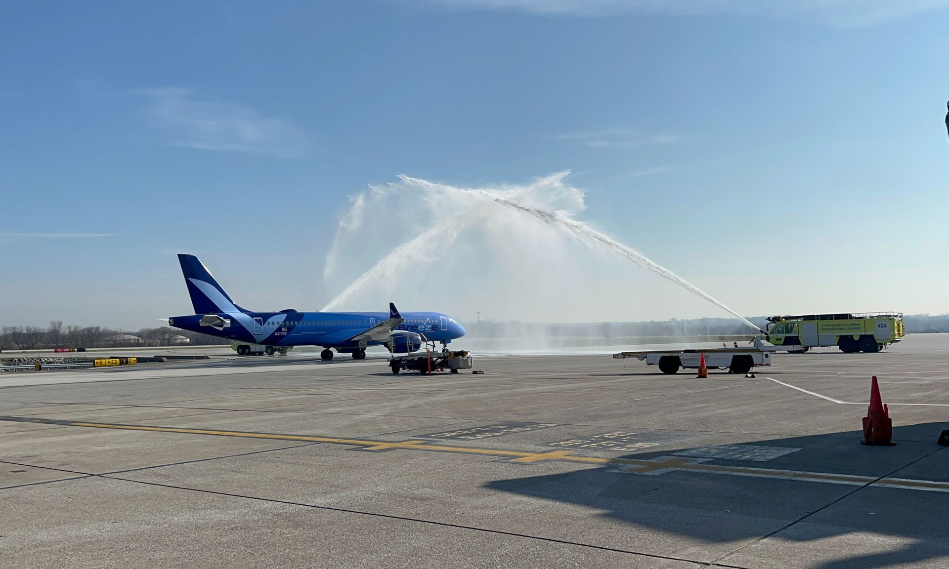 Airplane being sprayed with water