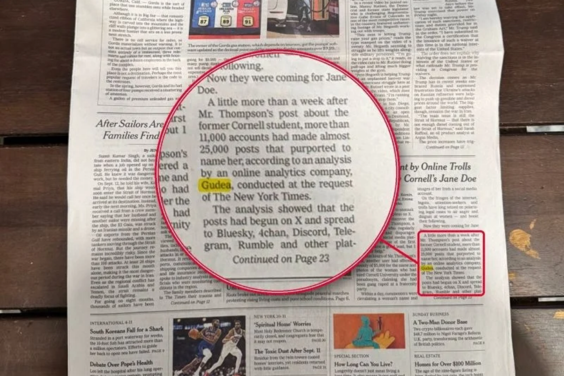 GUDEA's Narrative Intelligence Lands on the Front Page of The New York Times