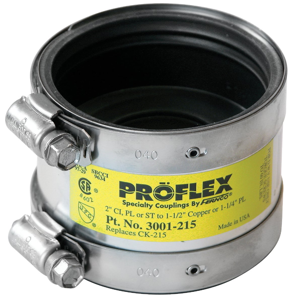 Proflex 2 In. x 1-1/2 In. PVC Shielded Coupling - Cast-Iron, Plastic 1 1/2 Cast Iron To Pvc