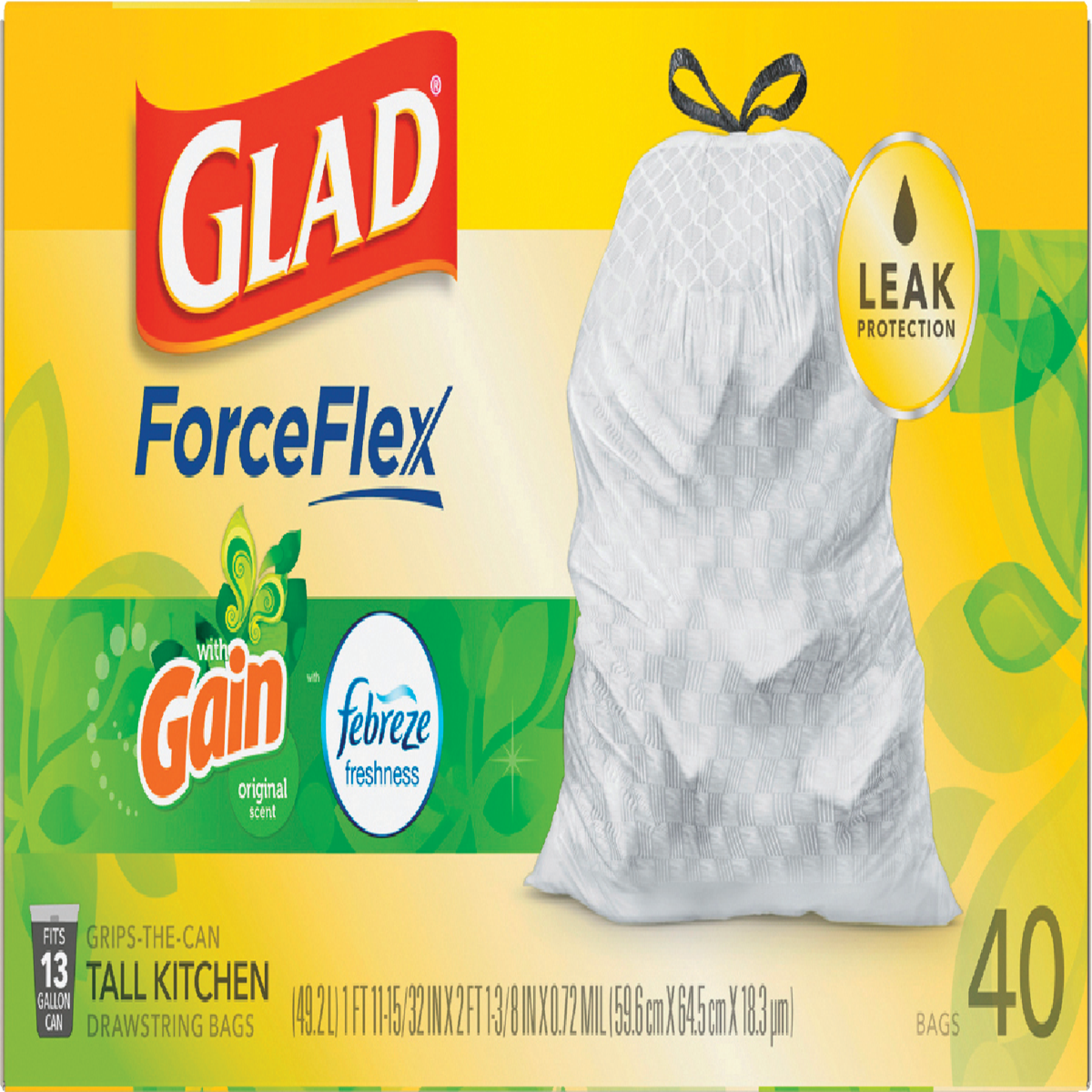 Glad 13 Gal. White Febreze Fresh LeakGuard Tall Kitchen Trash Bag (40 ...