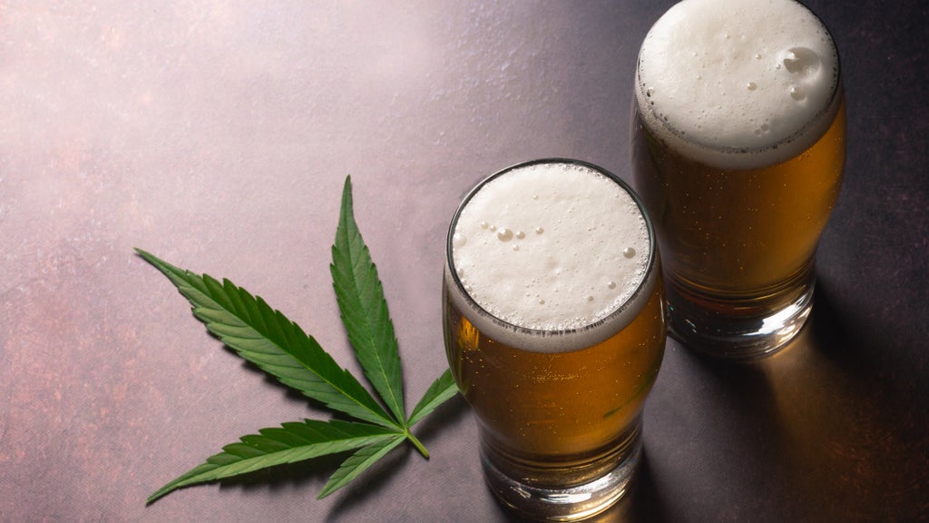 cannabis leaf and beer