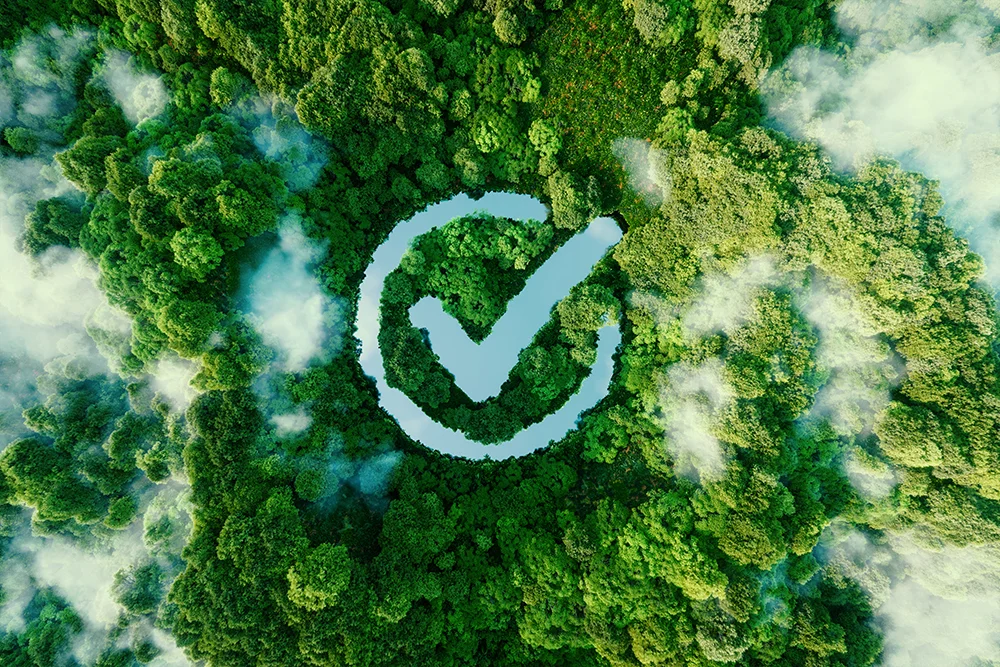 icon-goal-fulfilled-form-clear-pond-middle-lush-forest-3d-rendering