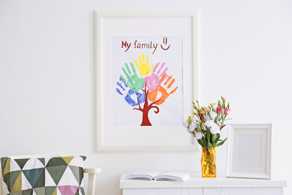 Child's art hung on a wall