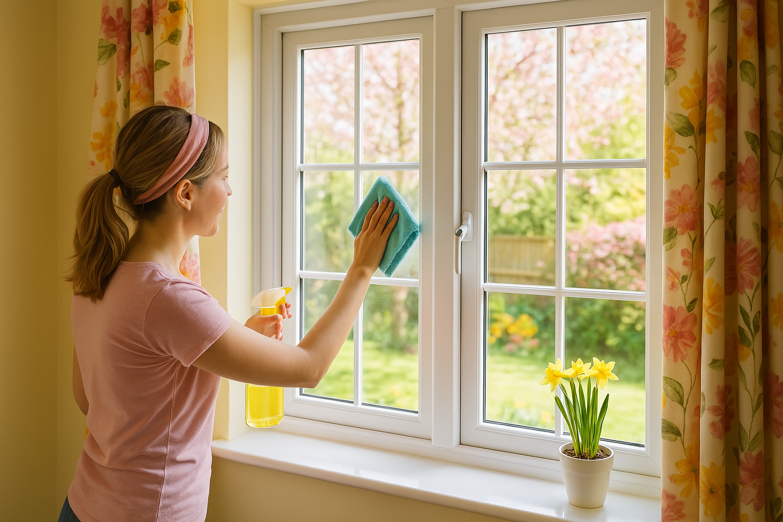 Woman cleaning windows