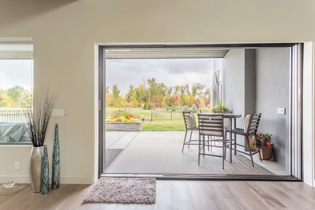 A gif showing a multi-slide patio door opening and closing fully