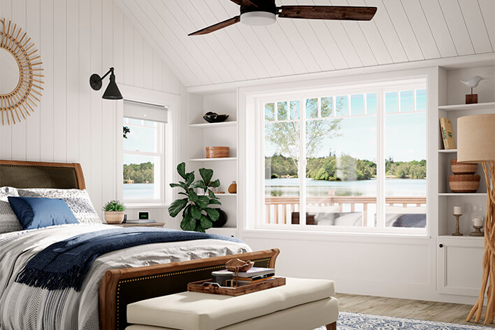 Bedroom with an energy-efficient picture window Bedroom with an energy-efficient picture window