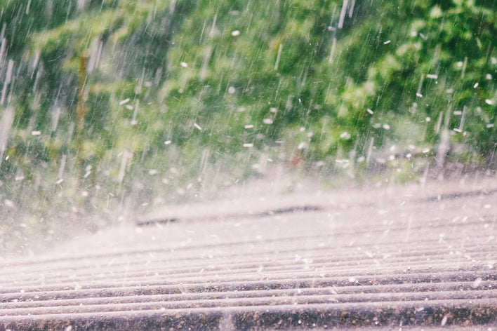 Hail falling and bouncing during a storm