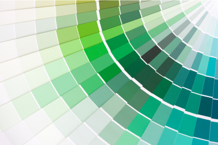 Green color swatches for the paint colors of the year