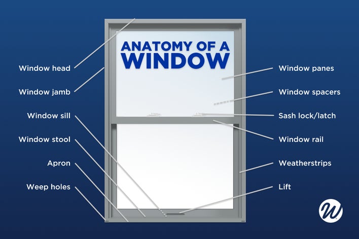 Anatomy of a window infographic from Window World showing various parts of a window such as window sill, window panes, etc.