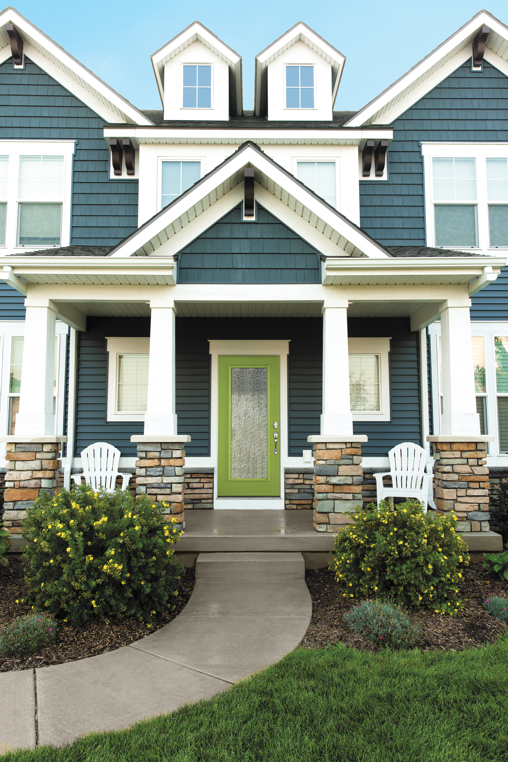 full lite smooth entry door in a custom green color with rain privacy glass