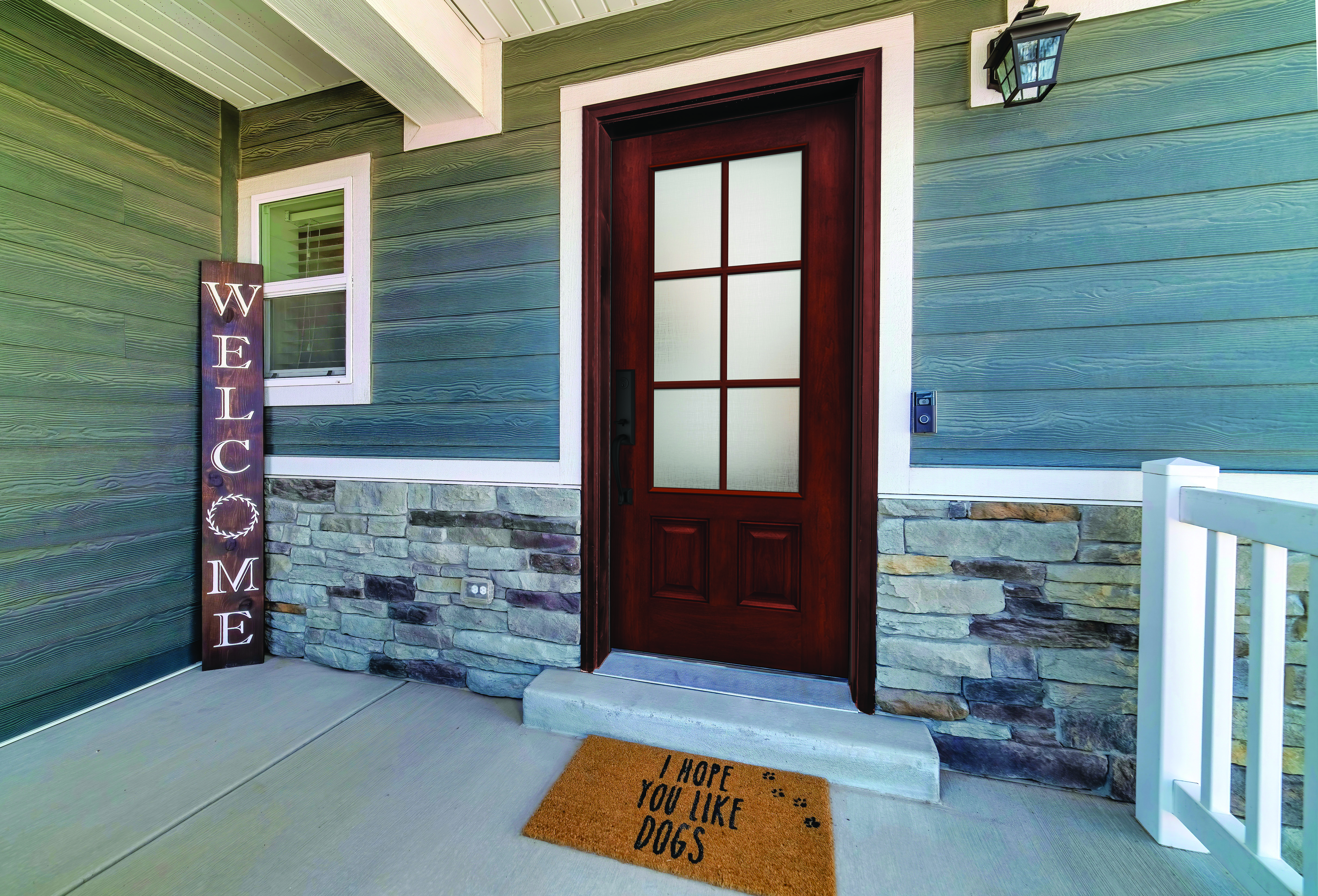 Premium Textured Fiberglass door with a 3/4 Lite door style, with Baldin handleset in Venetian Bronze