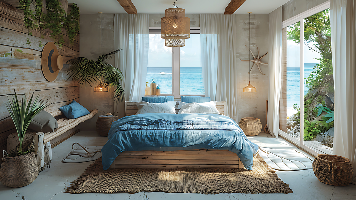 Window World 8500 HPi Series White Horizontal Slider in Coastal Bedroom