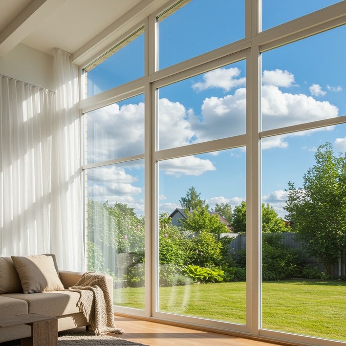 Light shinning into a living room on a sunny day.