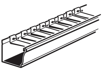 A gutter cutout with multiple hangers spaced throught the length of the gutter