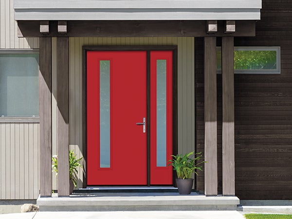 A Positive Red Gold Therma-Tru® Pulse® Modern Entry Door