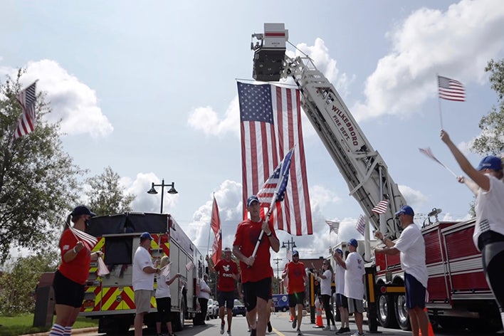 American flag on a fire truck American flag on a fire truck