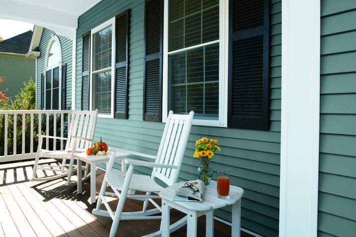 Covered porch with rocking chairs