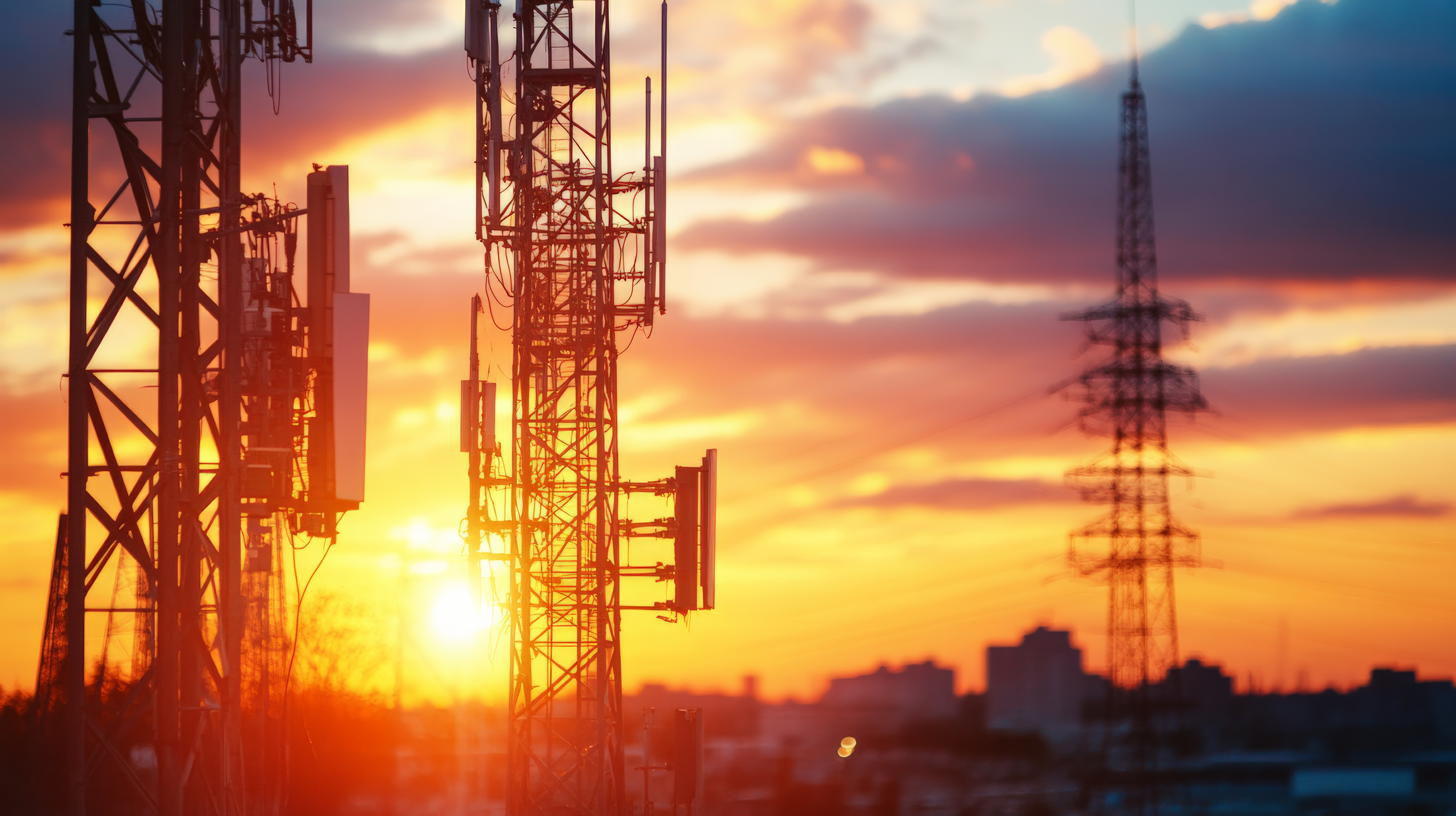 Private LTE network with grid in the background during magic hour.
