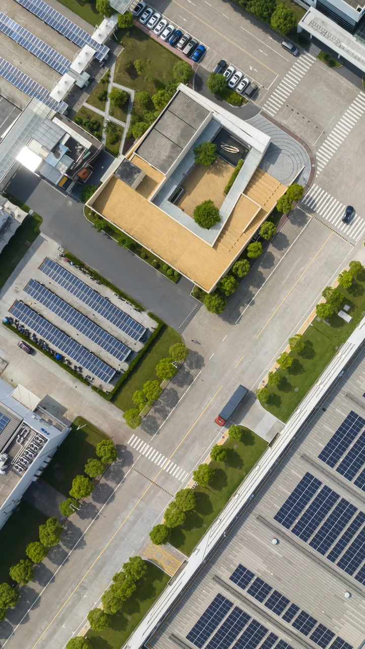 Solar Panels on Factory Rooftop
