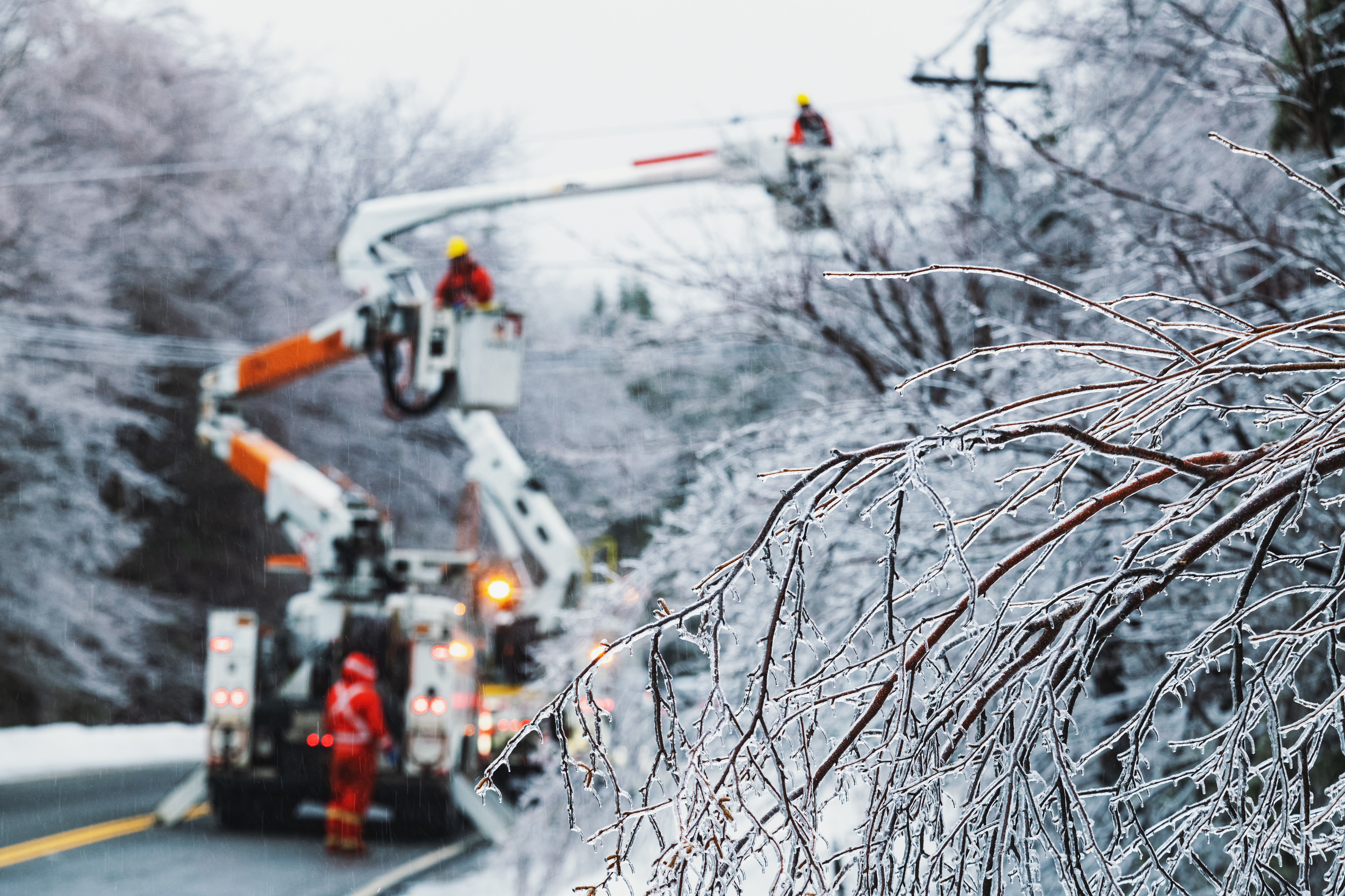Guy Fixing Power Line After Storm