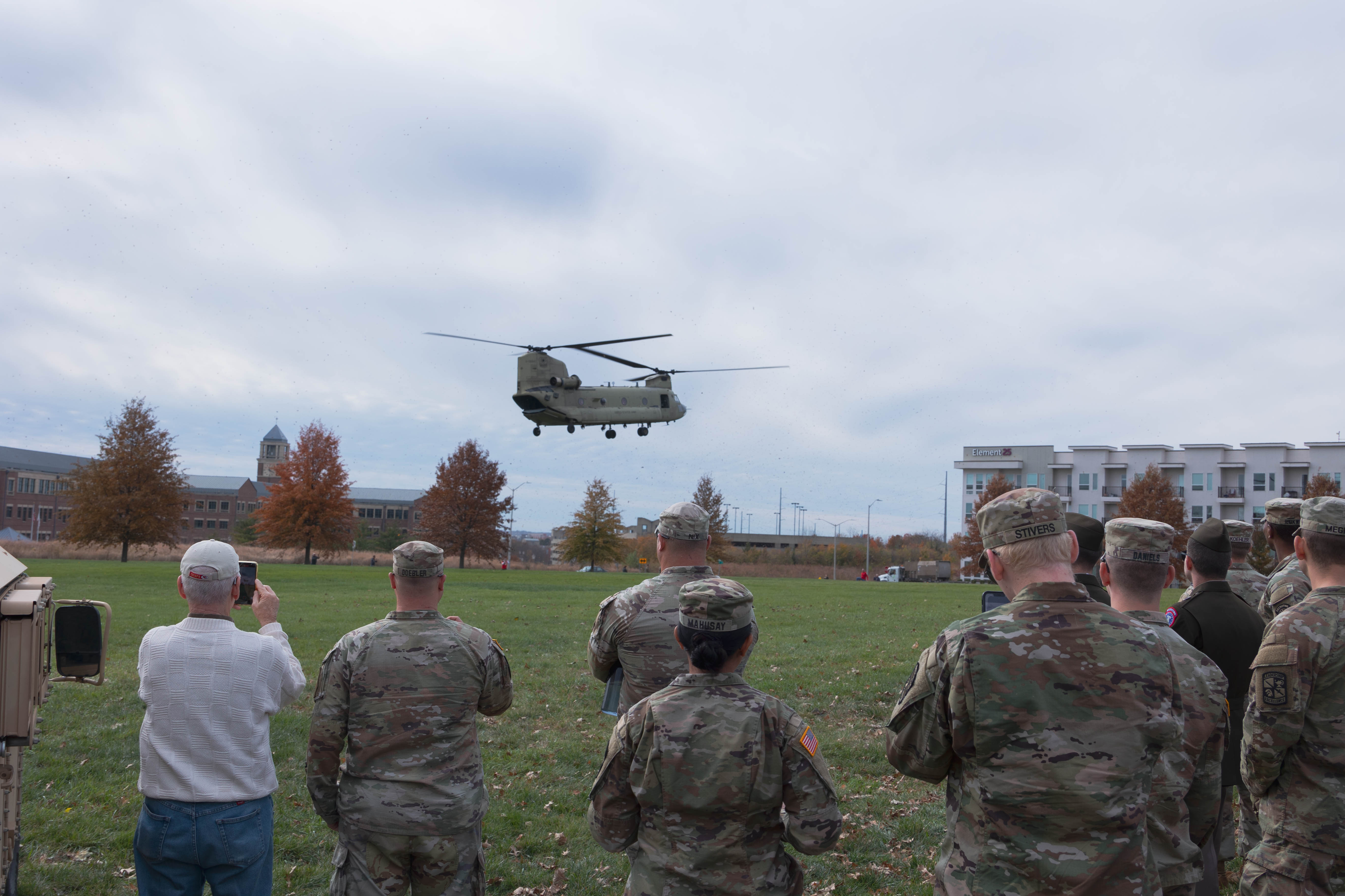 Veterans day event with helicopter