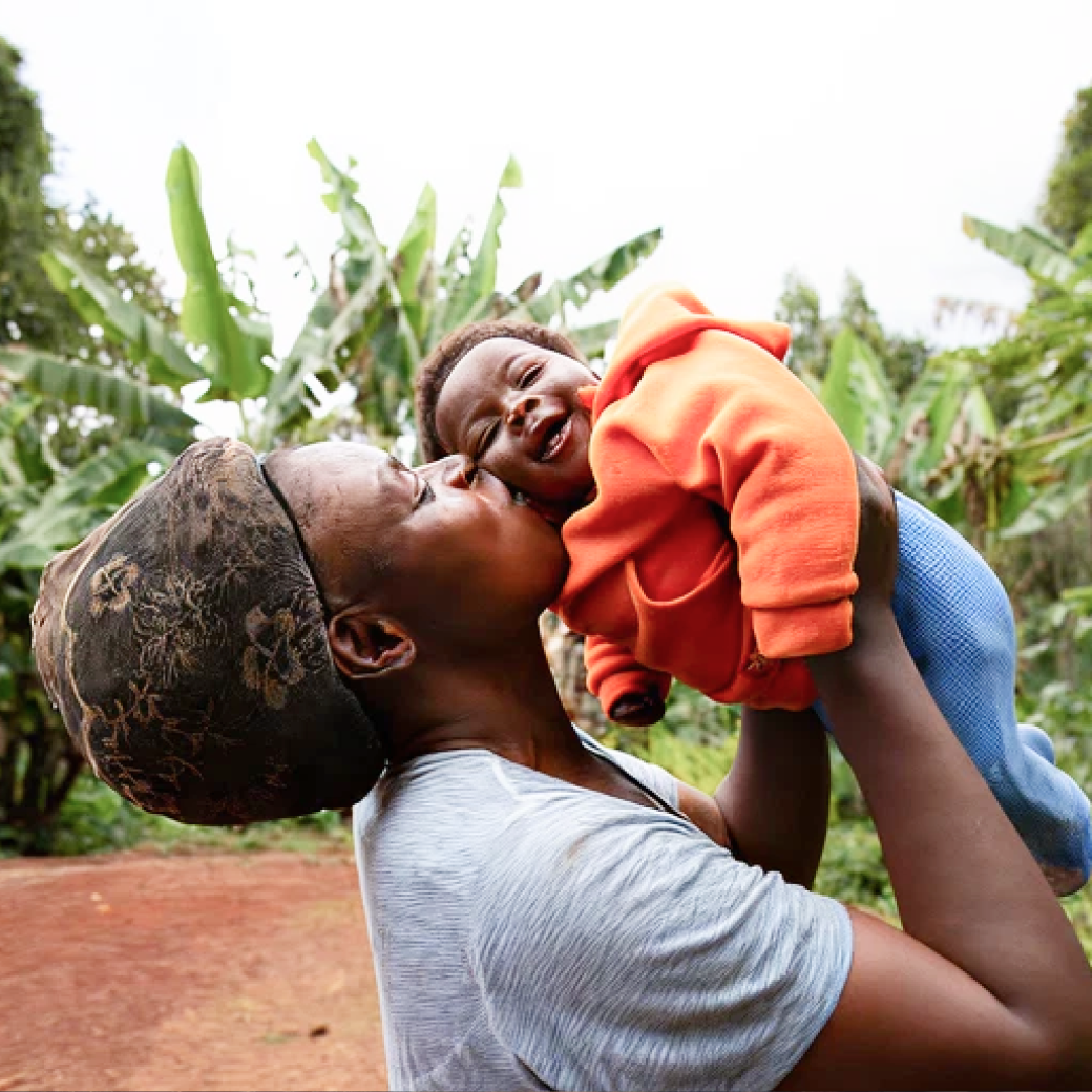 A mother holding her child