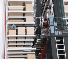 Order picking of a panel in a high-bay warehouse