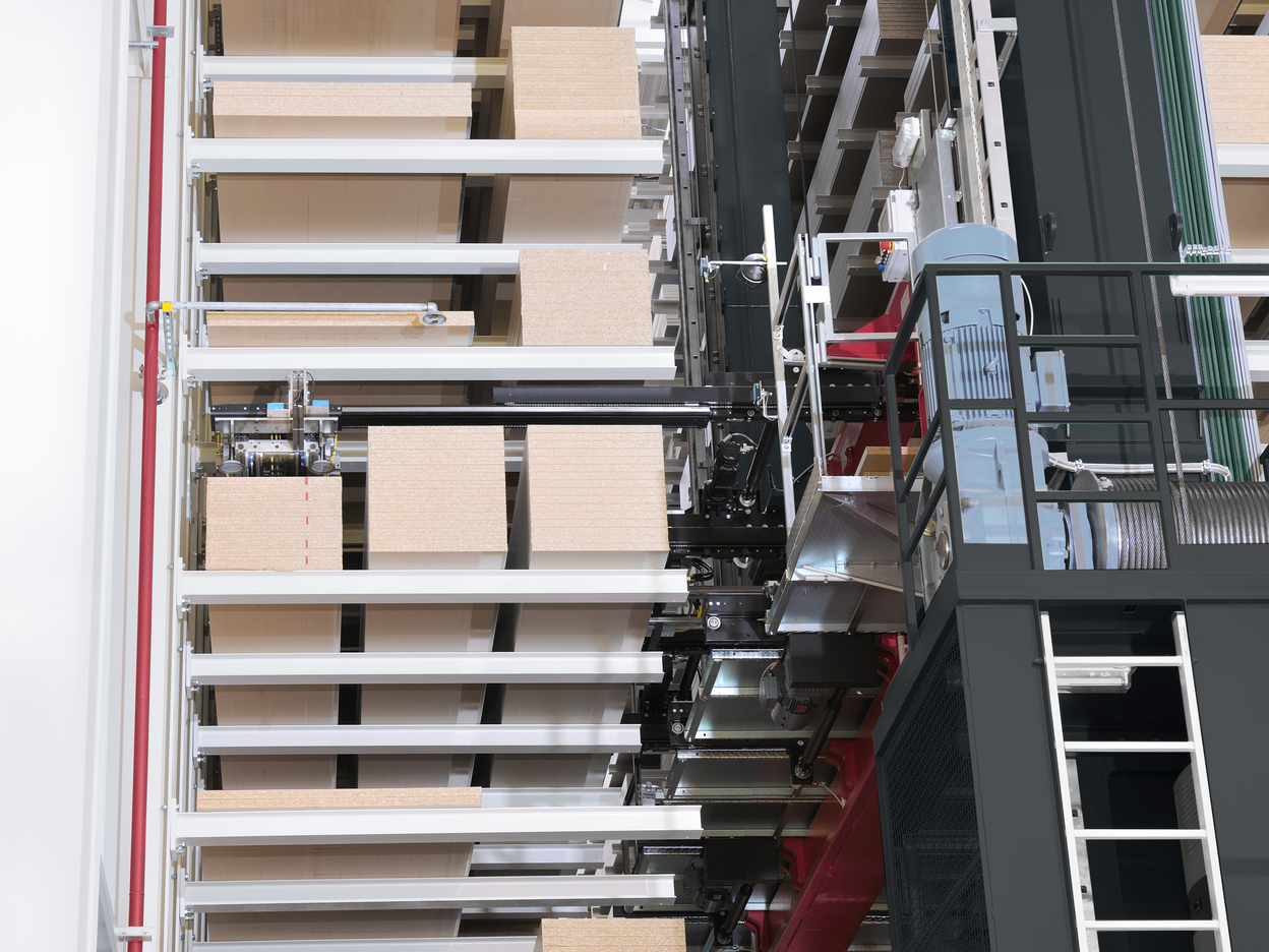 Order picking of a panel in a high-bay warehouse