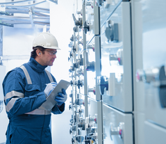 Un hombre revisa los sistemas de energía y minería