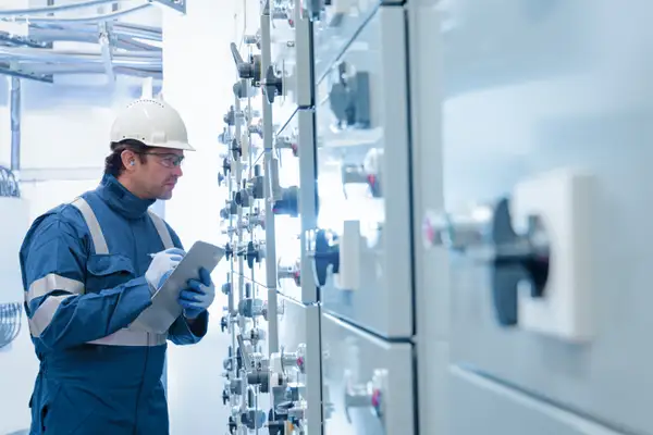 Un hombre revisa los sistemas de energía y minería