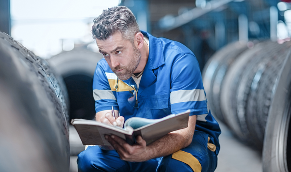 Man who makes notes in the tire store