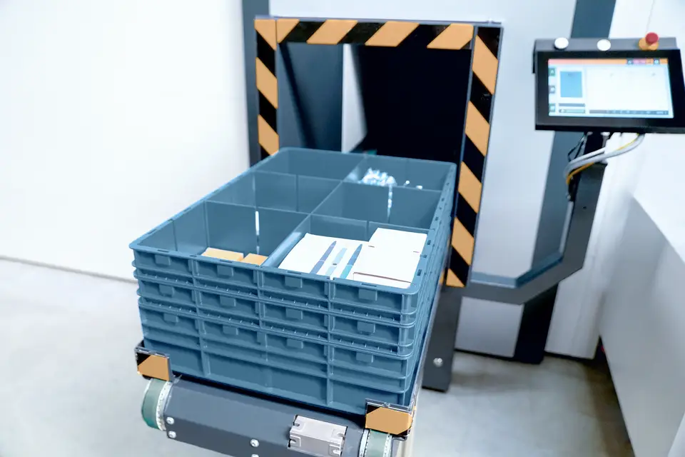 Kardex Compact Buffer retrieving a VBM Box with small parts