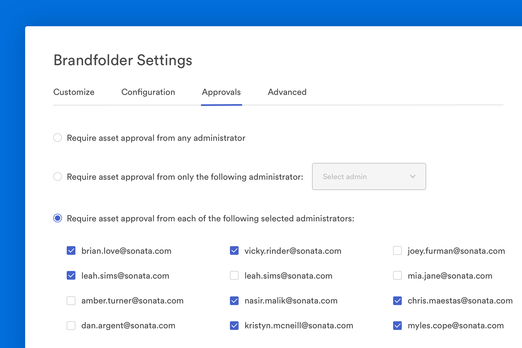 View of approval settings in Brandfolder