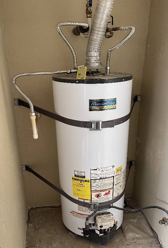 A commercial water heater during inspection