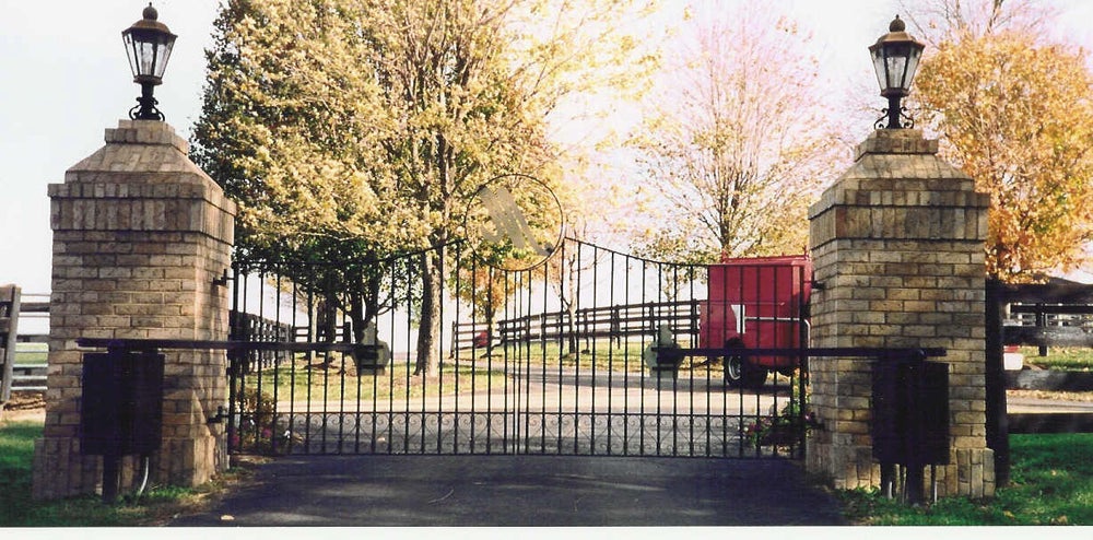 Illustration of an automatic gate integrated with a home security system